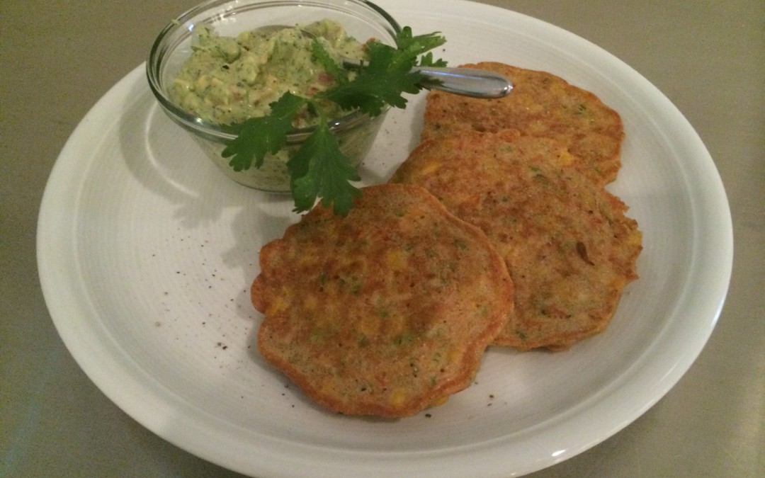 Corn and Bell Pepper Fritters with Avocado Salsa