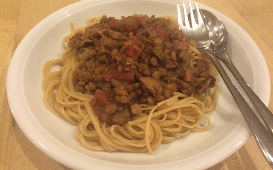 Whole Wheat Linguine with Lentil Tomato Sugo